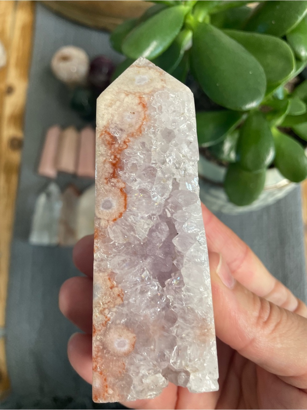 Purple Amethyst Druzy Tower Point Crystal - with flower agate and carnelian